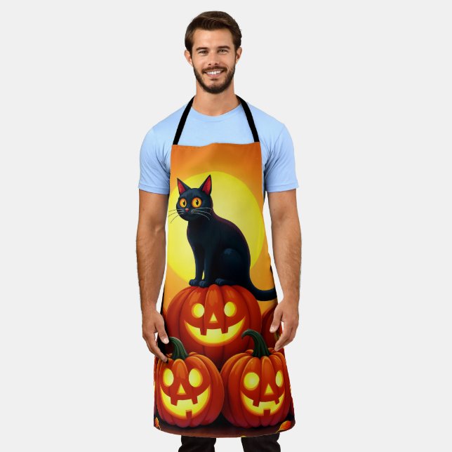 Weihnachtskunst mit Katze und Vollmond Schürze (Getragen)