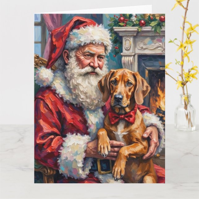 Weihnachtskunst mit Santa Claus und Rhodesian Ridg Karte (Gelbe Blume)