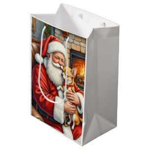 Weihnachtskunst: Santa Claus mit Chihuahua Mittlere Geschenktüte