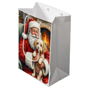 Weihnachtskunst: Santa Claus mit Cockapoo Mittlere Geschenktüte