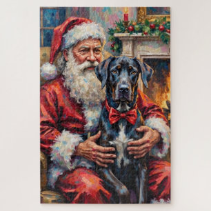Weihnachtskunst: Santa Claus mit Great Dane