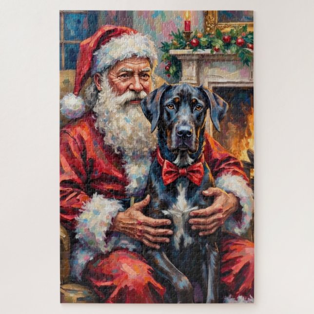 Weihnachtskunst: Santa Claus mit Great Dane (Vertikal)