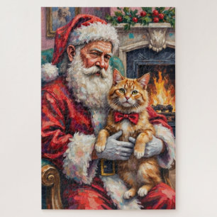 Weihnachtskunst: Santa Claus mit Perserkatze