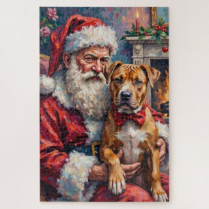 Weihnachtskunst: Santa Claus mit Pitbull