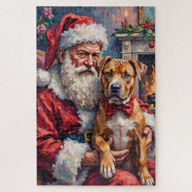 Weihnachtskunst: Santa Claus mit Pitbull (Vertikal)
