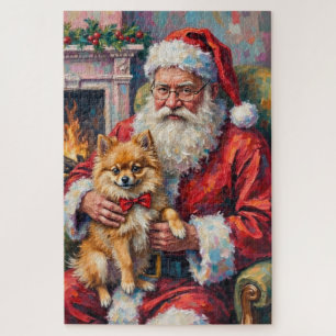 Weihnachtskunst: Santa Claus mit Pomeranian