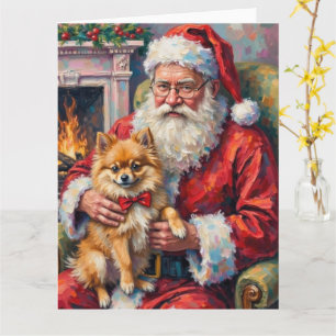 Weihnachtskunst: Santa Claus mit Pomeranian Karte