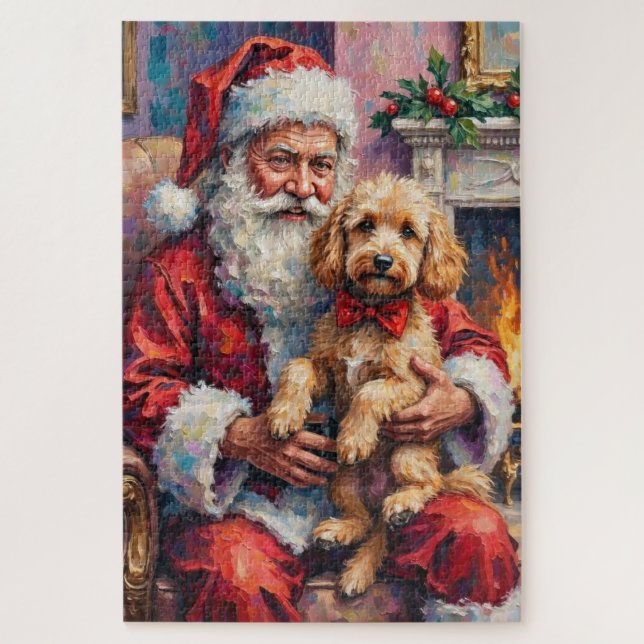 Weihnachtskunst: Santa Claus mit Poodle (Vertikal)