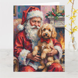 Weihnachtskunst: Santa Claus mit Poodle Karte