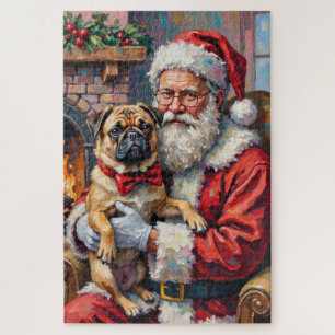 Weihnachtskunst: Santa Claus mit Pug