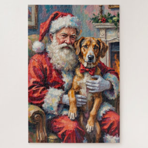 Weihnachtskunst: Santa Claus mit Wolfshund