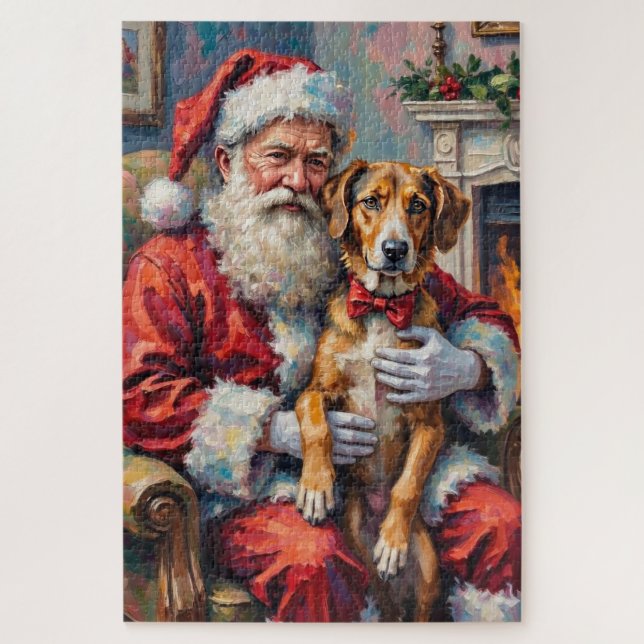 Weihnachtskunst: Santa Claus mit Wolfshund (Vertikal)