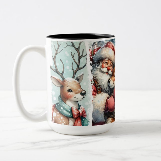 Weihnachtskunst - Weihnachten, Rentier, Baum Zweifarbige Tasse (Links)