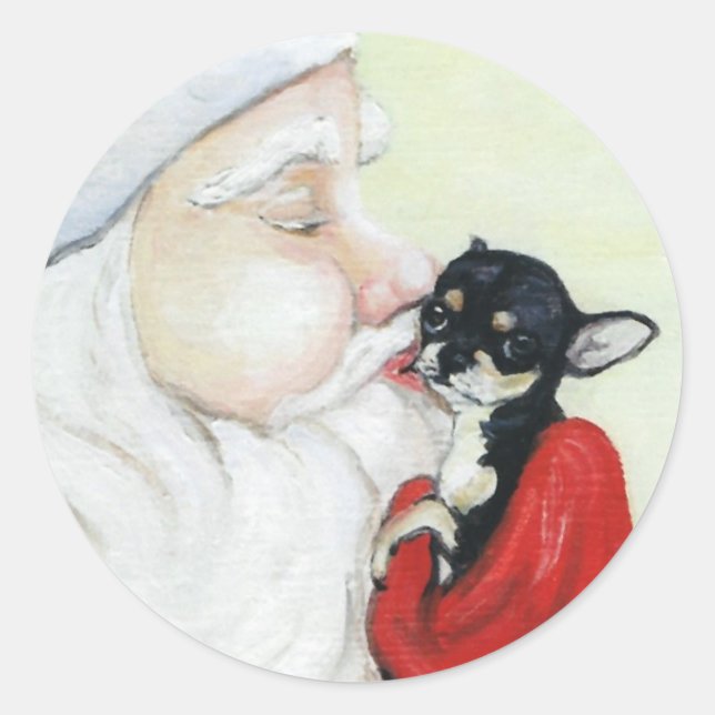 Weihnachtskuss für Chihuahua-Art-Sticker Runder Aufkleber (Vorderseite)