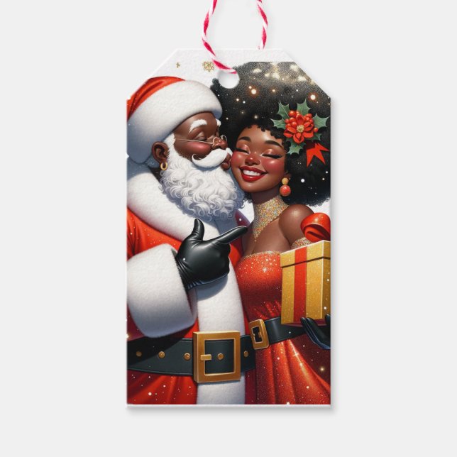 Weihnachtskuss - Schwarze Leute Weihnachtsgeschenk Geschenkanhänger (Vorderseite)