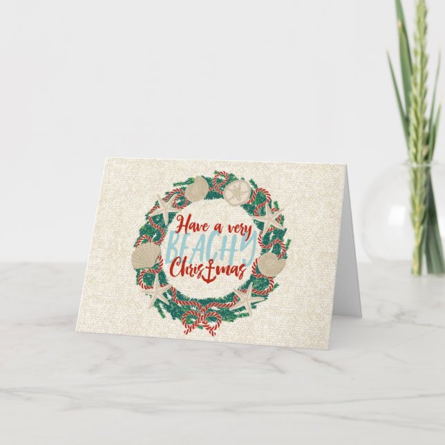 Weihnachtsküste Tropische Muschel Wreath - Rot Feiertagskarte (Vorderseite)