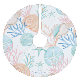 Weihnachtsküste Wasserfarbe Seashell Muster Polyester Weihnachtsbaumdecke