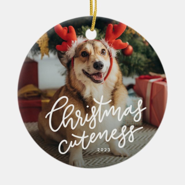Weihnachtskutte niedliches Haustier Grün Urlaub Keramik Ornament (Vorne)