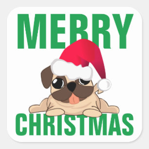 Weihnachtslabel für Sant Pug Hund Quadratischer Aufkleber
