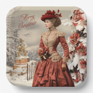Weihnachtslady viktorianisch pappteller