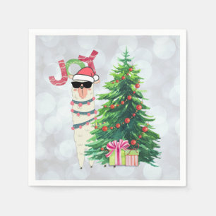 Weihnachtslama   Joy Typografy   Silver Bokeh Serviette
