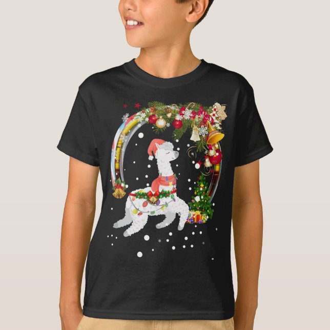 Weihnachtslama Weihnachtsmannmütze Ugly Xmas Tree  T-Shirt (Vorderseite)