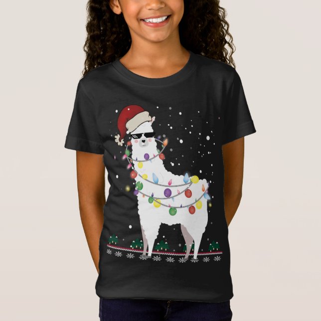 Weihnachtslama Weihnachtsmannmütze Ugly Xmas Tree  T-Shirt (Vorderseite)