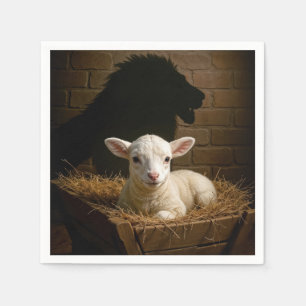 Weihnachtslamm in einer Krippe mit Löwenschatten Serviette