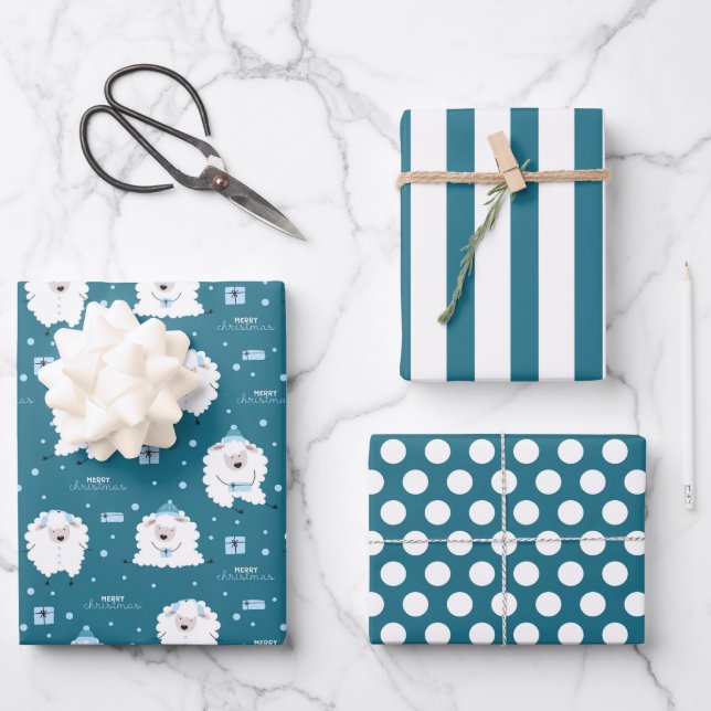 Weihnachtslamm-Wrapping Sheet-Set von 3 Geschenkpapier Set (Vorderseite)