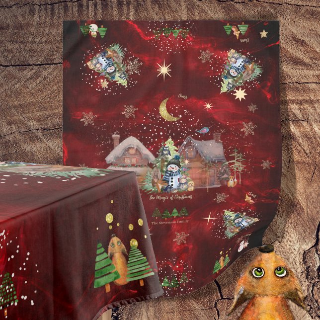 Weihnachtsland niedliche Tiere Tischtennis Tischdecke (Red Christmas Land cute animals Tablecloth)