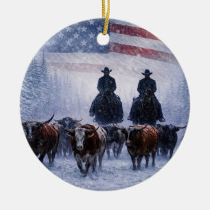 Weihnachtsland Western Cowboy Rindvieh Keramik Ornament