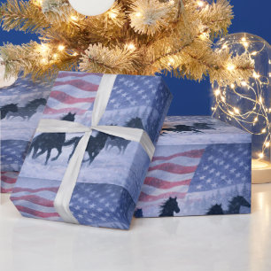 Weihnachtsland Western Pferde Amerikanische Flagge Geschenkpapier
