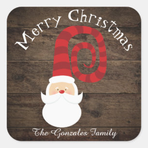 Weihnachtsland Wood Santa Rustic Quadratischer Aufkleber