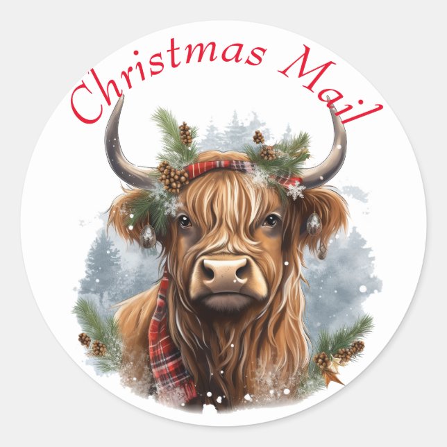 Weihnachtslandkuh Niedlich Runder Aufkleber (Vorderseite)