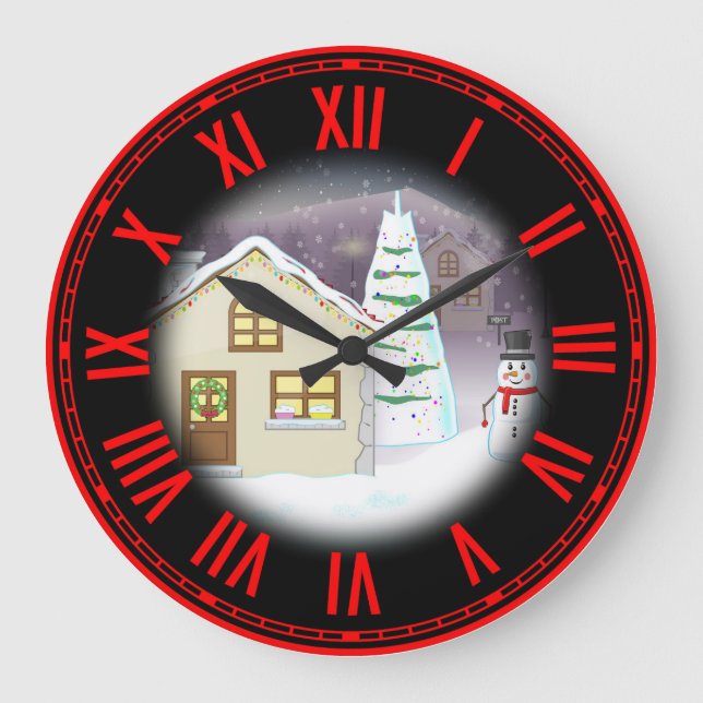 Weihnachtslandschaft Große Wanduhr (Vorderseite)