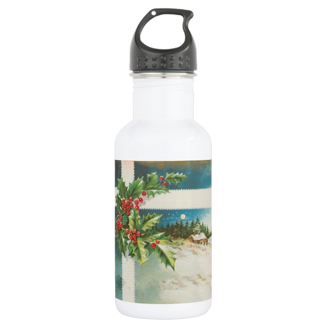 Weihnachtslandschaft Holly Snow Winter Edelstahlflasche (Vorderseite)