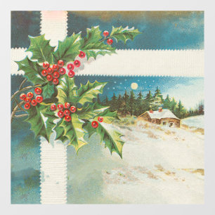Weihnachtslandschaft Holly Snow Winter Fensteraufkleber
