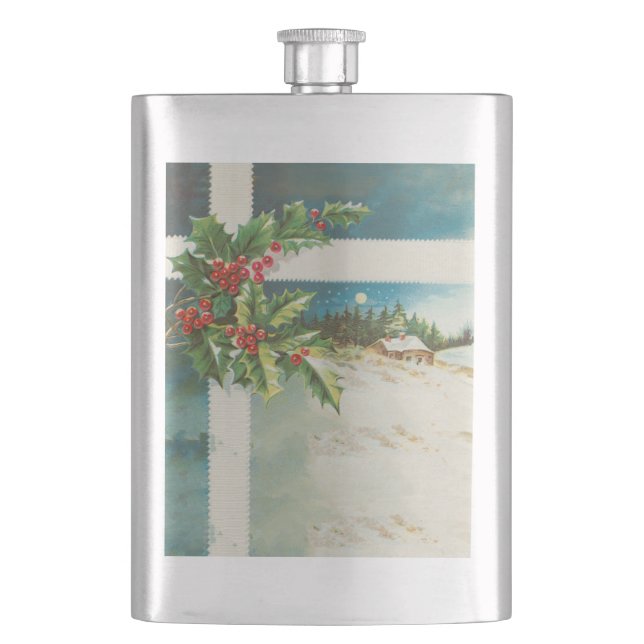 Weihnachtslandschaft Holly Snow Winter Flachmann (Vorderseite)
