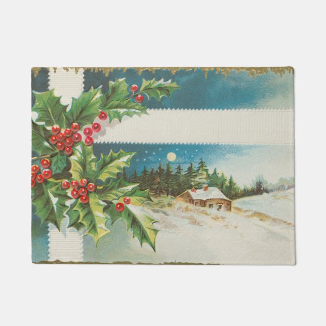 Weihnachtslandschaft Holly Snow Winter Fußmatte (Vorderseite)