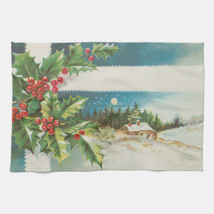 Weihnachtslandschaft Holly Snow Winter Geschirrtuch