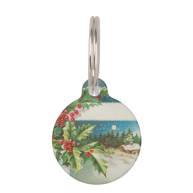 Weihnachtslandschaft Holly Snow Winter Haustiermarke (Vorderseite)