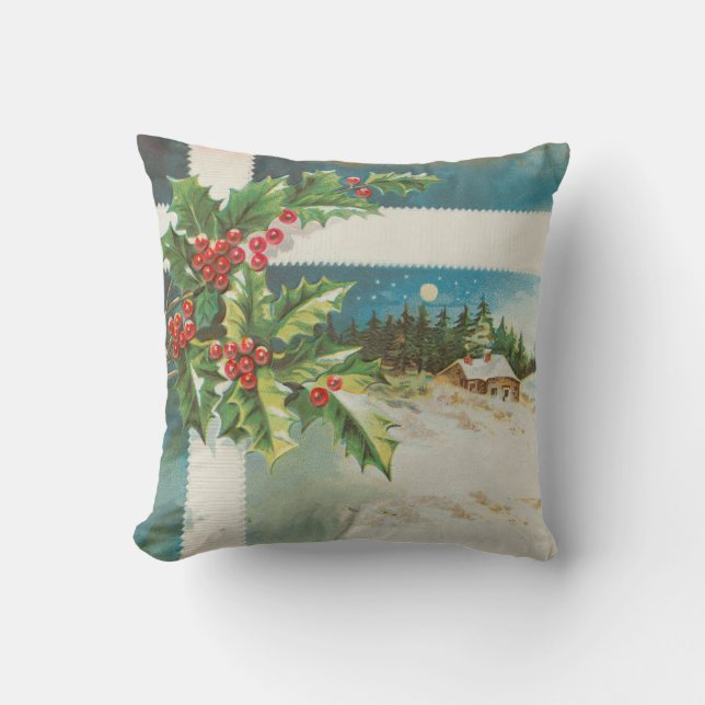 Weihnachtslandschaft Holly Snow Winter Kissen (Vorderseite)