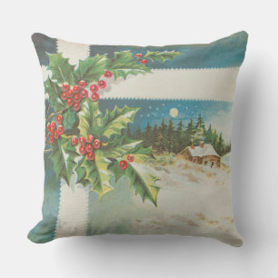 Weihnachtslandschaft Holly Snow Winter Kissen