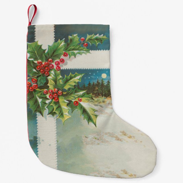 Weihnachtslandschaft Holly Snow Winter Kleiner Weihnachtsstrumpf (Vorderseite)