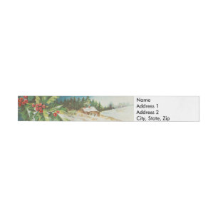 Weihnachtslandschaft Holly Snow Winter Rundum-Adressaufkleber