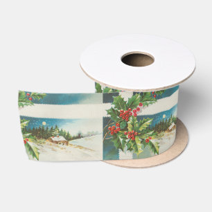 Weihnachtslandschaft Holly Snow Winter Satinband