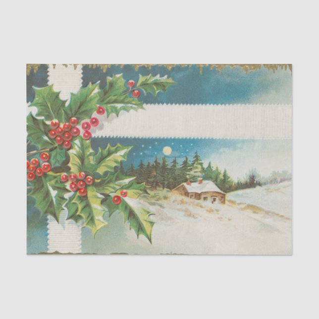 Weihnachtslandschaft Holly Snow Winter Seidenpapier (Vorderseite)