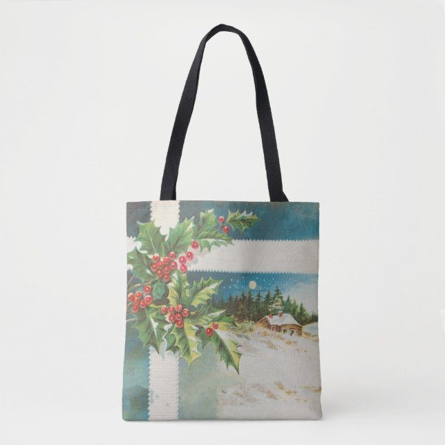 Weihnachtslandschaft Holly Snow Winter Tasche (Vorderseite)