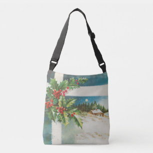 Weihnachtslandschaft Holly Snow Winter Tragetaschen Mit Langen Trägern