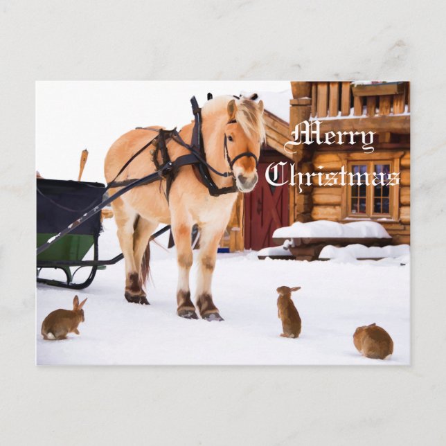 Weihnachtslandwirt Idylle Tierfreunde Feiertagspostkarte (Vorderseite)